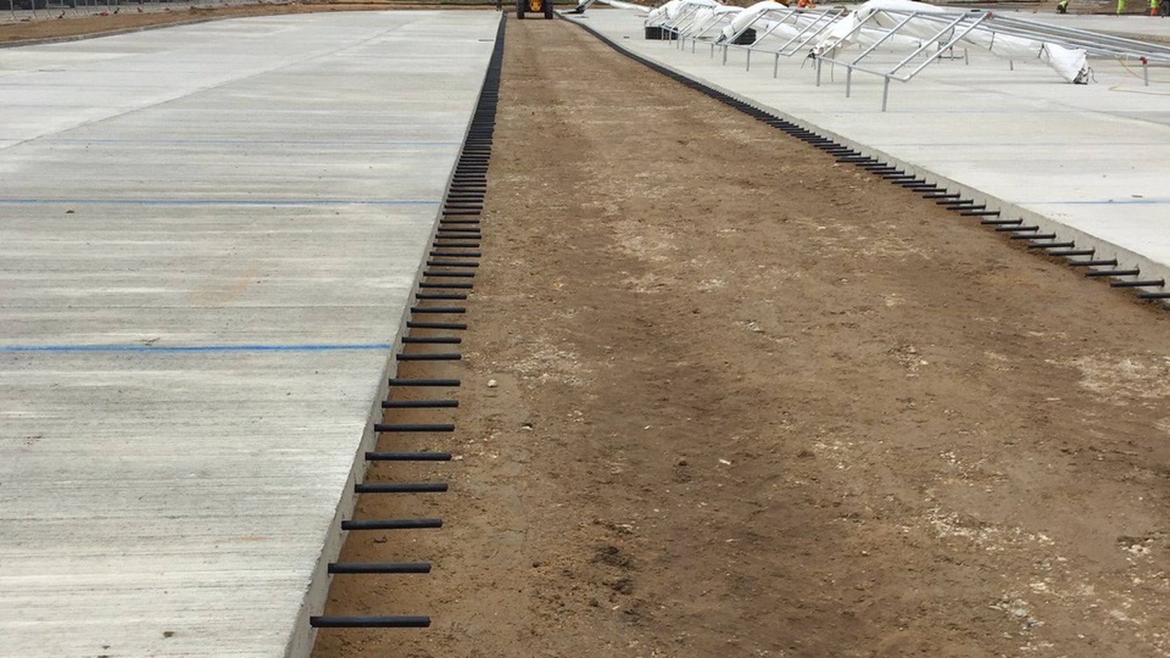 Concrete pavement construction and exposed dowel bars at RAF Lakenheath R11 and R12 Yard