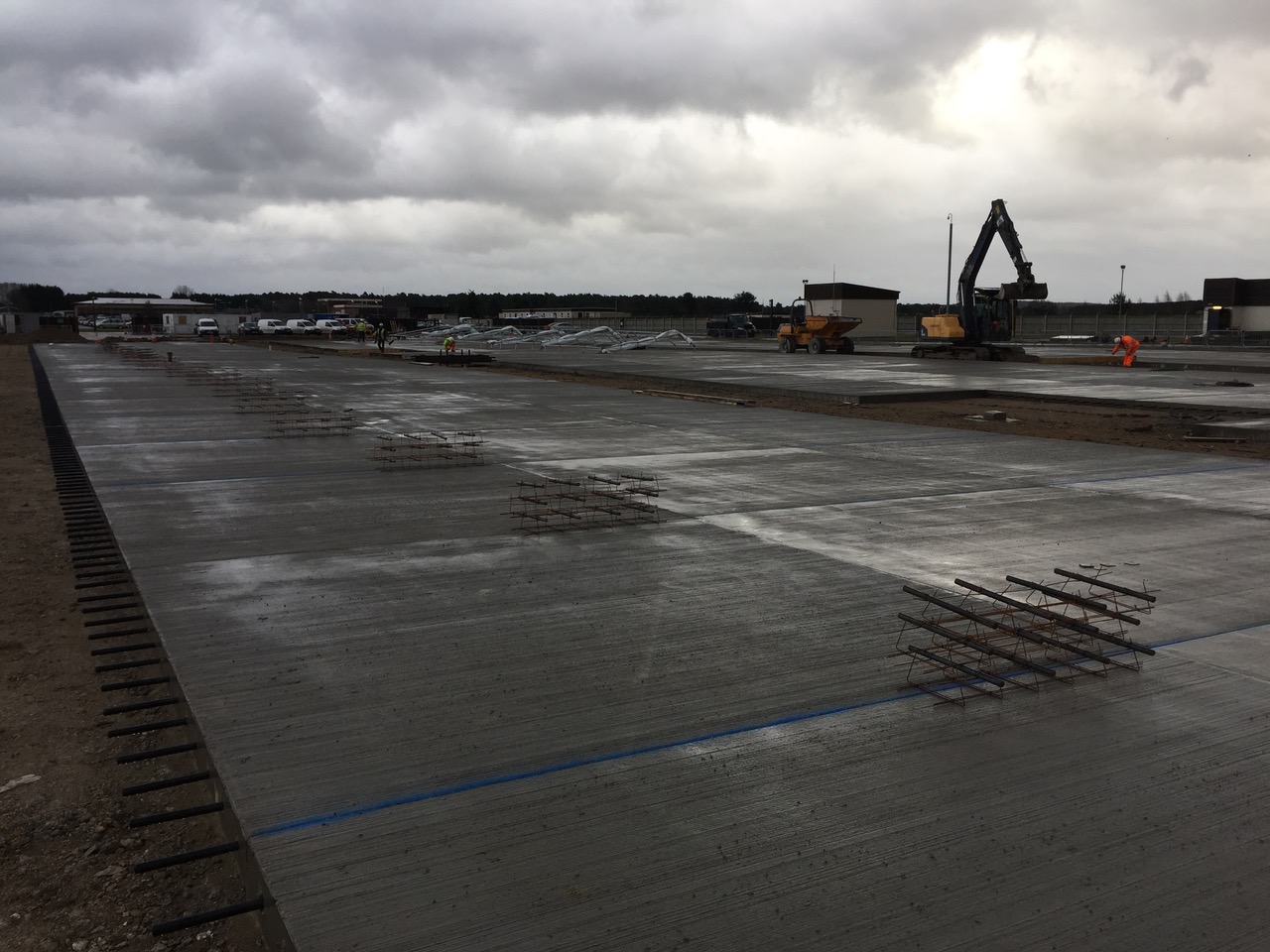 Dowel bar cages set out on the freshly laid concrete hardstanding at RAF Lakenheath R11 and R12 Yard